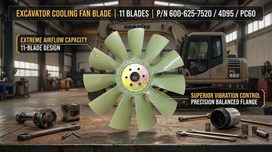 OEM Quality Aftermarket Engine Cooling Fan 11 Blades 600-625-7520 for Komatsu PC60 4D95 Excavator Spare Parts