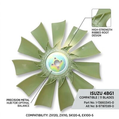 Thông số kỹ thuật của OEM 4BG1 Máy diesel Quạt làm mát 11 Blades 1-13660345-0 8-97161599-0 cho Isuzu Excavator Precision Engineered Replacement