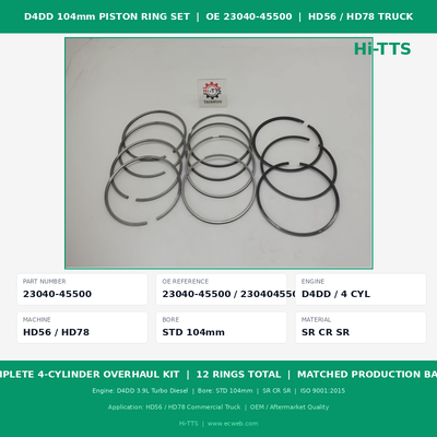 Bộ Xéc Măng Piston Động Cơ Diesel 104mm OE 23040-45500 Bộ Đại Tu Hoàn Chỉnh 4 Xi Lanh cho Xe Tải D4DD HD65 HD78